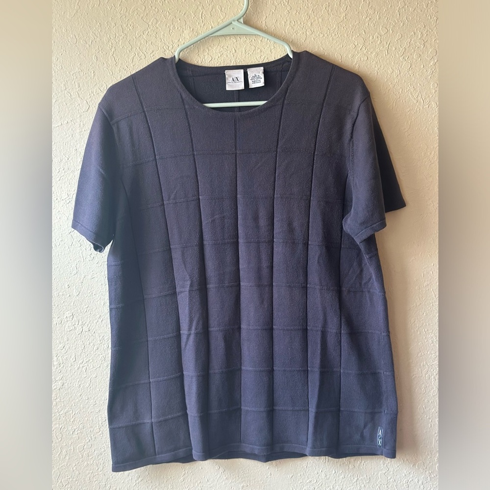 Armani Exchange Women's Short Sleeve Shirt Large Black 100% Cotton Basic